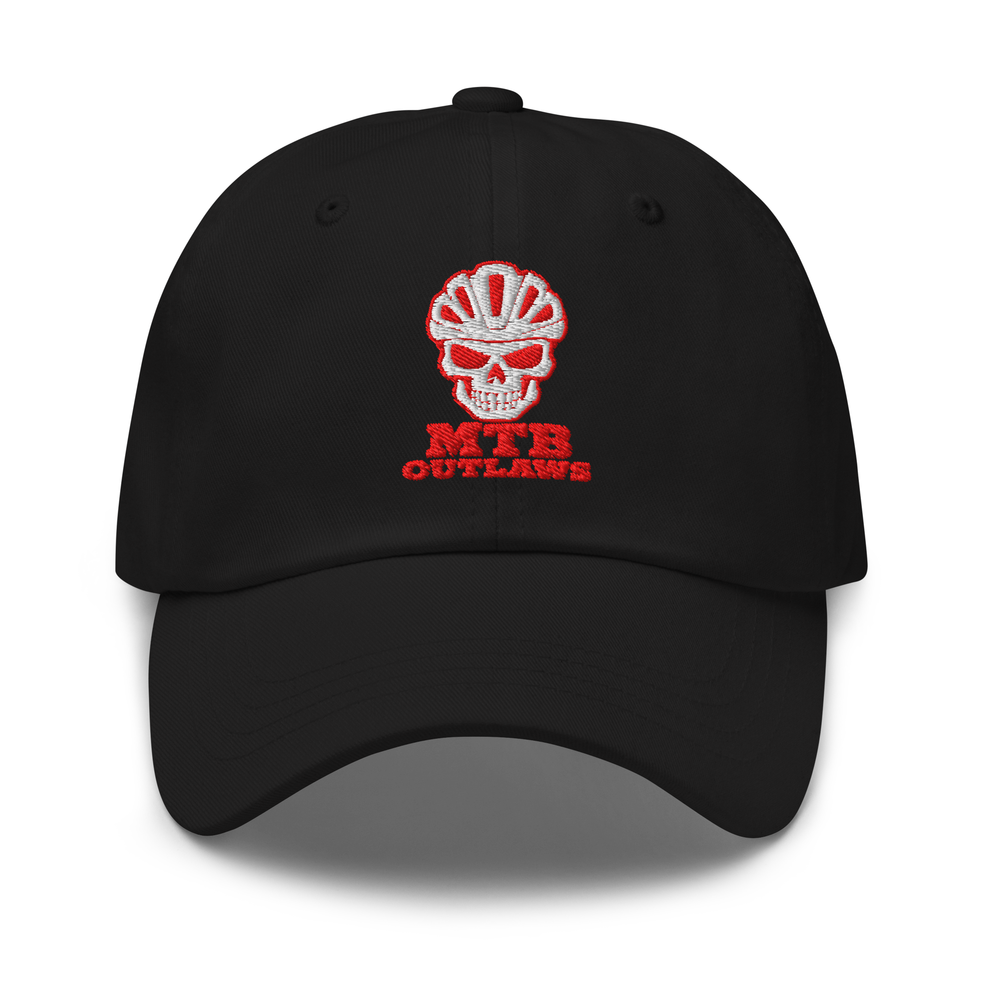 MTB Outlaws Classic Dad Hat — front with embroidered skull crest